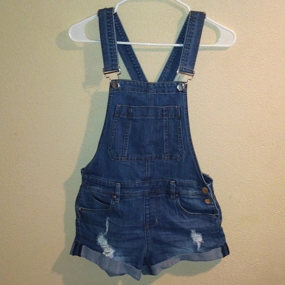 Distressed Dollhouse Denim Short Overalls 7 - Picture 1 of 6